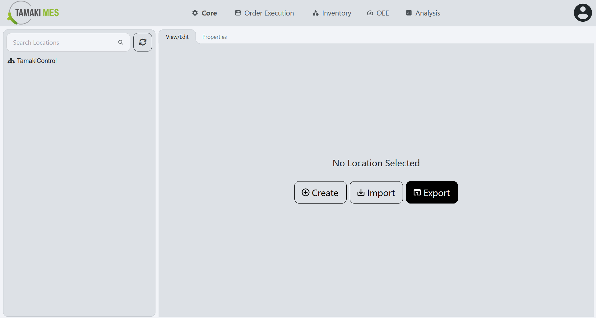 Locations Page with the export button highlighted on the default page