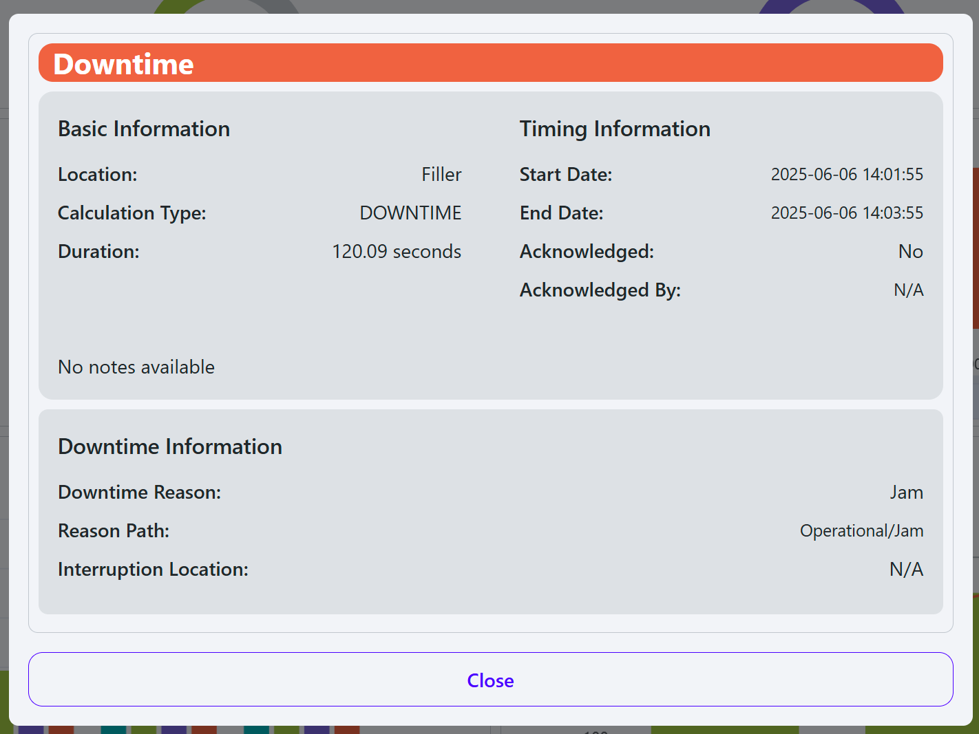 Timeline event details popup showing duration and state information