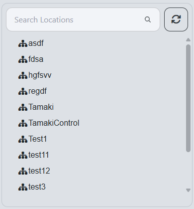 Hierarchical location selection tree showing expandable facility, area, and unit nodes
